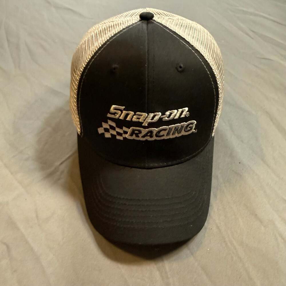 Snap-on Racing Mesh Trucker Hat Black Gray Adjustable Snapback Cap